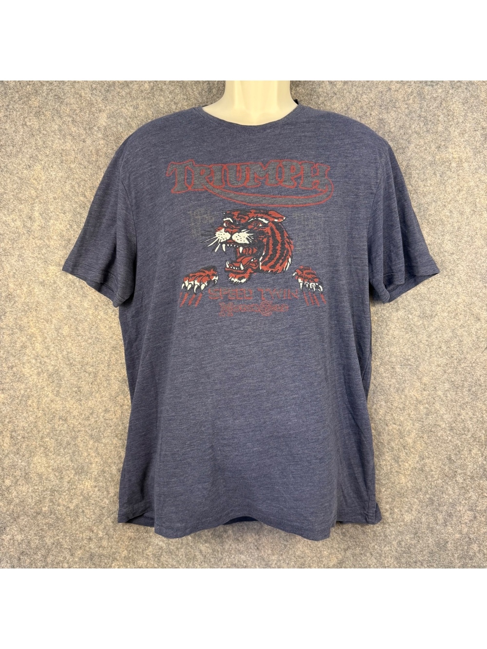 Triumph Speed Twin Motorcycle T Shirt Dark Blue Red Tiger Image Men Size XL 825